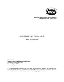 ANSI/NEMA MG 1-2016, with REVISION 1-2018